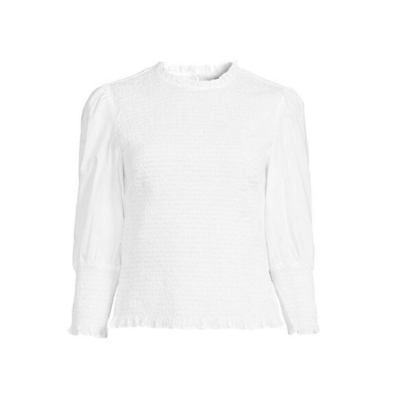 Veronica Beard Kali Smocked White Top Long Puff Sleeve Casual Blouse Size 10 - Picture 3 of 15